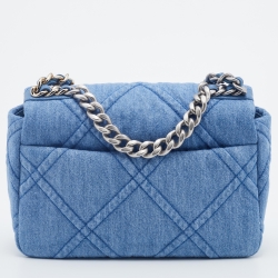Pre Owned Chanel Blue Quilted Denim Medium 19 Flap Bag