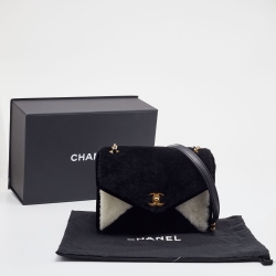 Chanel Black/White Shearling Fur Small Geometric Flap Bag