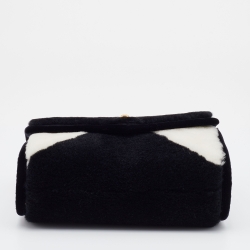 Chanel Black/White Shearling Fur Small Geometric Flap Bag