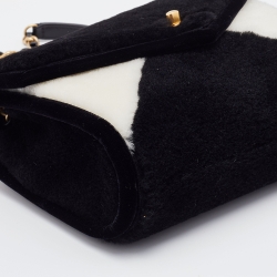 Chanel Black/White Shearling Fur Small Geometric Flap Bag