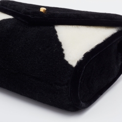 Chanel Black/White Shearling Fur Small Geometric Flap Bag