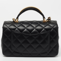 Pre Owned Chanel Black Quilted Leather Mini Rectangular Flap Top Handle Bag