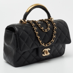 Pre Owned Chanel Black Quilted Leather Mini Rectangular Flap Top Handle Bag