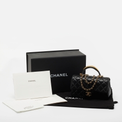 Pre Owned Chanel Black Quilted Leather Mini Rectangular Flap Top Handle Bag