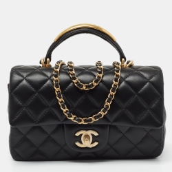 Pre Owned Chanel Black Quilted Leather Mini Rectangular Flap Top Handle Bag