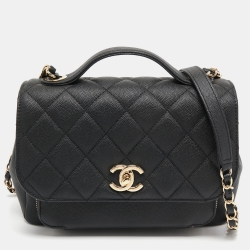 Pre Owned Chanel Black Quilted Caviar Leather Medium Business Affinity Top Handle Bag