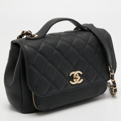 Pre Owned Chanel Black Quilted Caviar Leather Medium Business Affinity Top Handle Bag