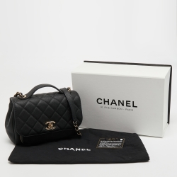 Pre Owned Chanel Black Quilted Caviar Leather Medium Business Affinity Top Handle Bag