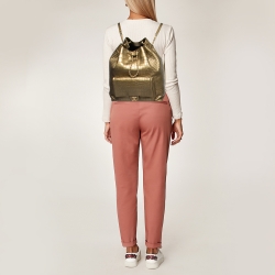 Pre Owned Chanel Gold Croc Embossed Leather Drawstring Backpack