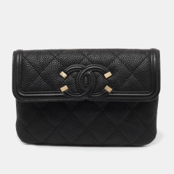 Chanel Black Quilted Caviar Leather Filigree Wallet