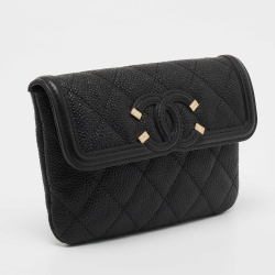 Chanel Black Quilted Caviar Leather Filigree Wallet