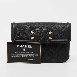Chanel Black Quilted Caviar Leather Filigree Wallet