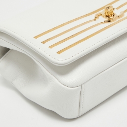 Pre Owned Chanel White Caviar Leather Captain Gold Waist Bag
