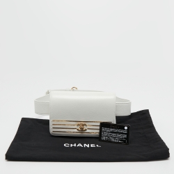 Pre Owned Chanel White Caviar Leather Captain Gold Waist Bag