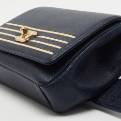 Pre Owned Chanel Blue Caviar Leather Captain Gold Waist Bag