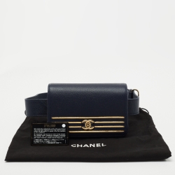 Pre Owned Chanel Blue Caviar Leather Captain Gold Waist Bag