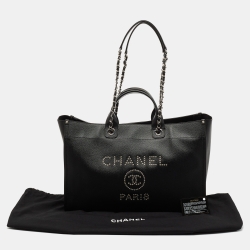 Pre Owned Chanel Black Caviar Studded Leather Large Deauville Shopping Tote