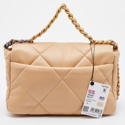 Pre Owned Chanel Beige Quilted Leather Chanel19 Bag