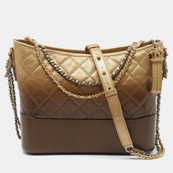 Pre Owned Chanel Gold Ombre Quilted Leather Large Gabrielle Hobo 