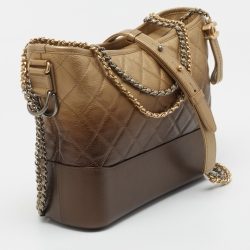 Pre Owned Chanel Gold Ombre Quilted Leather Large Gabrielle Hobo 