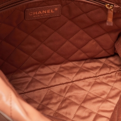 Pre Owned Chanel Brown Quilted Glossy Leather Drawstring 22 Hobo