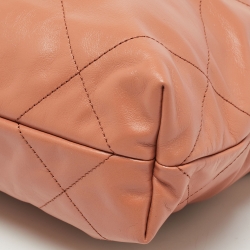 Pre Owned Chanel Brown Quilted Glossy Leather Drawstring 22 Hobo