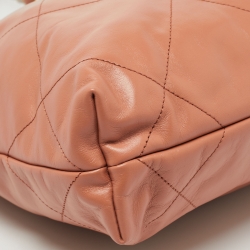 Pre Owned Chanel Brown Quilted Glossy Leather Drawstring 22 Hobo