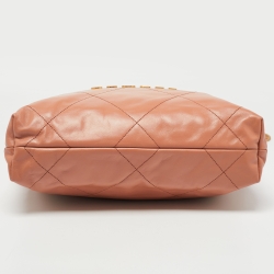 Pre Owned Chanel Brown Quilted Glossy Leather Drawstring 22 Hobo