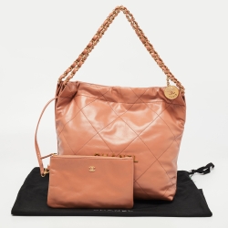 Pre Owned Chanel Brown Quilted Glossy Leather Drawstring 22 Hobo