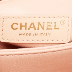 Pre Owned Chanel Peach Quilted Caviar Leather Small Coco Top Handle Bag