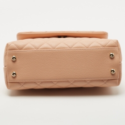 Pre Owned Chanel Peach Quilted Caviar Leather Small Coco Top Handle Bag