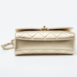 Pre Owned Chanel Gold Quilted Leather CC Crystal Logo Chain Flap Bag