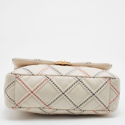 Pre Owned Chanel Beige Quilted Stitch Leather Large19 Flap Bag