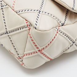 Pre Owned Chanel Beige Quilted Stitch Leather Large19 Flap Bag