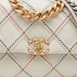 Pre Owned Chanel Beige Quilted Stitch Leather Large19 Flap Bag