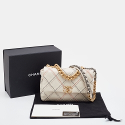 Pre Owned Chanel Beige Quilted Stitch Leather Large19 Flap Bag