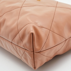 Pre Owned Chanel Tan Quilted Glossy Leather Drawstring 22 Bag