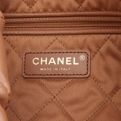 Pre Owned Chanel Tan Quilted Glossy Leather Drawstring 22 Bag
