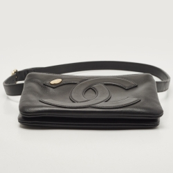 Pre Owned Chanel Black Leather CC Mania Double Zip Waist Belt Bag