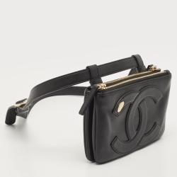 Pre Owned Chanel Black Leather CC Mania Double Zip Waist Belt Bag