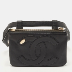 Chanel Black Leather CC Mania Double Zip Waist Belt Bag Chanel