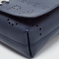Pre Owned Chanel Dark Blue Perforated Leather CC Eyelet Flap Belt Bag