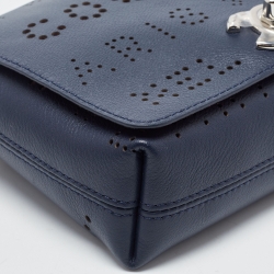Pre Owned Chanel Dark Blue Perforated Leather CC Eyelet Flap Belt Bag