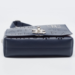 Pre Owned Chanel Dark Blue Perforated Leather CC Eyelet Flap Belt Bag