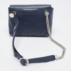 Pre Owned Chanel Dark Blue Perforated Leather CC Eyelet Flap Belt Bag