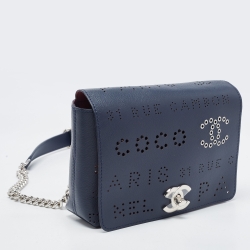 Pre Owned Chanel Dark Blue Perforated Leather CC Eyelet Flap Belt Bag
