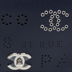 Pre Owned Chanel Dark Blue Perforated Leather CC Eyelet Flap Belt Bag