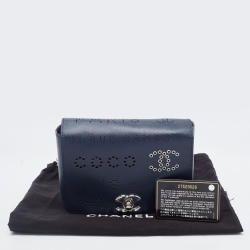 Pre Owned Chanel Dark Blue Perforated Leather CC Eyelet Flap Belt Bag