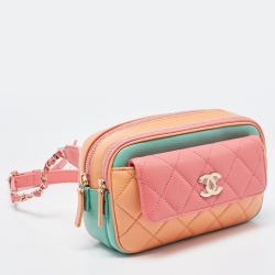 Pre Owned Chanel Mulicolor Quilted Leather CC Double Zip Waist Bag