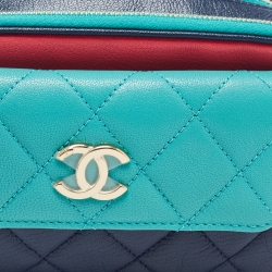 Pre Owned Chanel Mulicolor Quilted Leather CC Double Zip Waist Bag